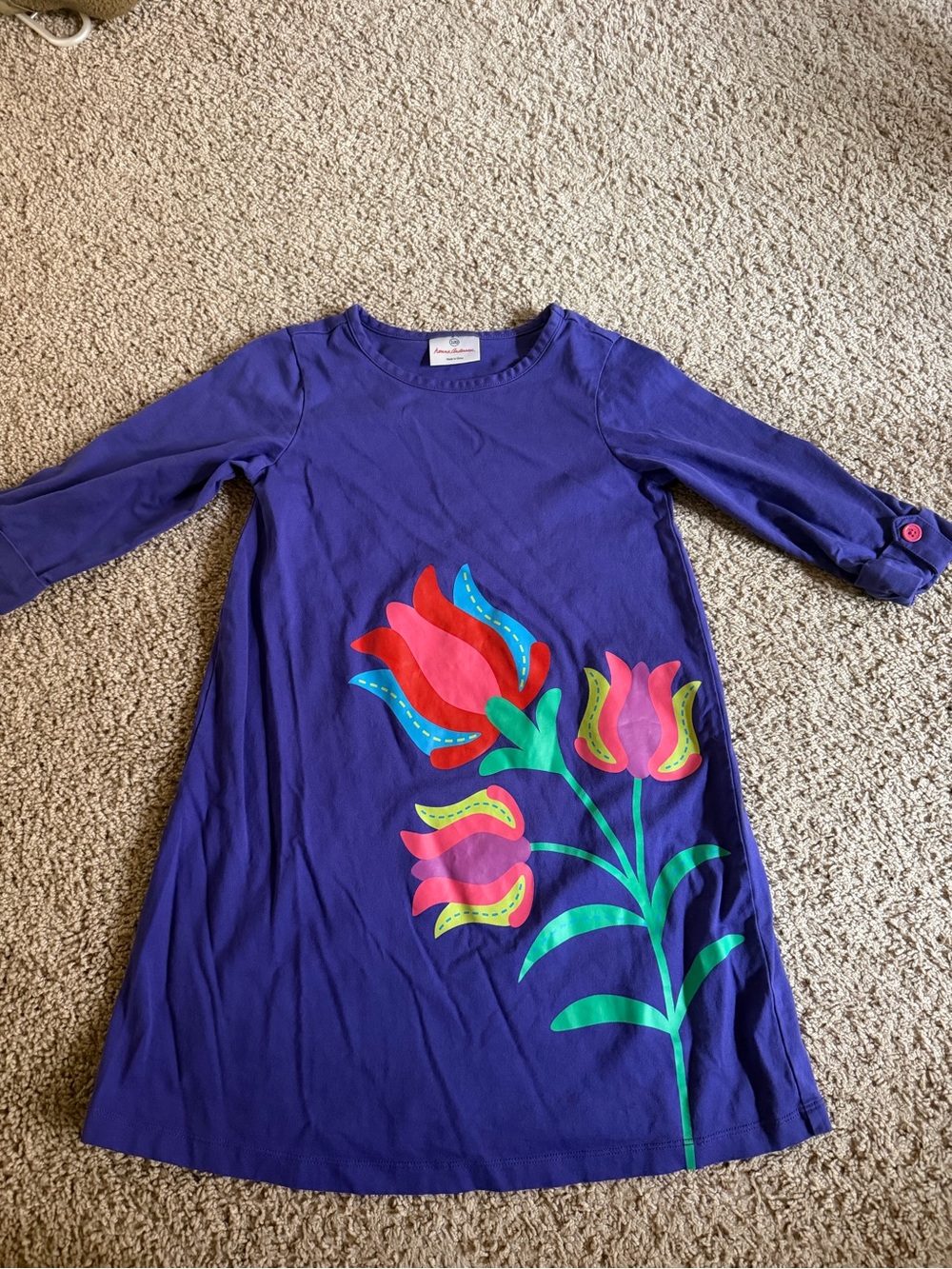 Hannah Andersson Girls Purple Floral Tulip A-Line Dress worn once